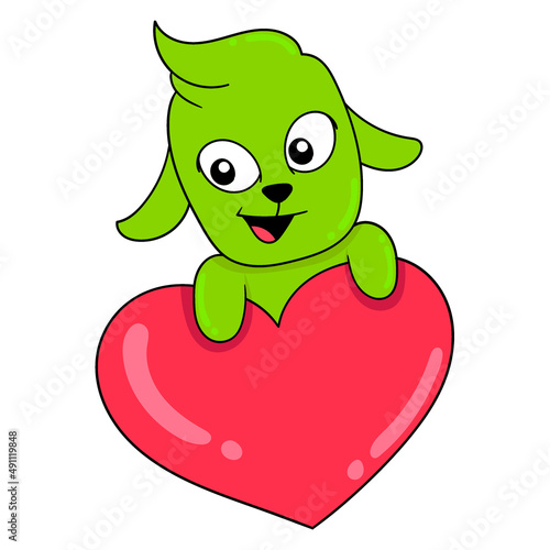 dog is hugging big love for everyone, doodle icon image kawaii