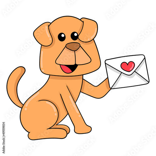 puppy is sitting delivering a love letter, doodle icon image kawaii