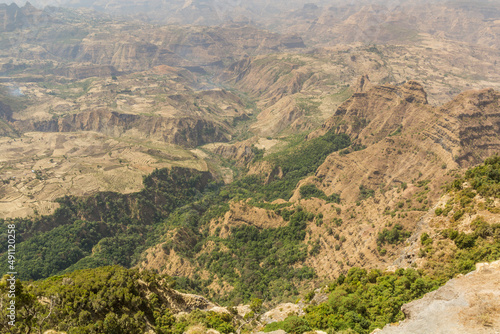 Aerial view of Simien mountains landscape, Ethiopia