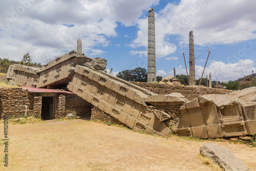 View of Northern stelae field in Axum, Ethiopia..