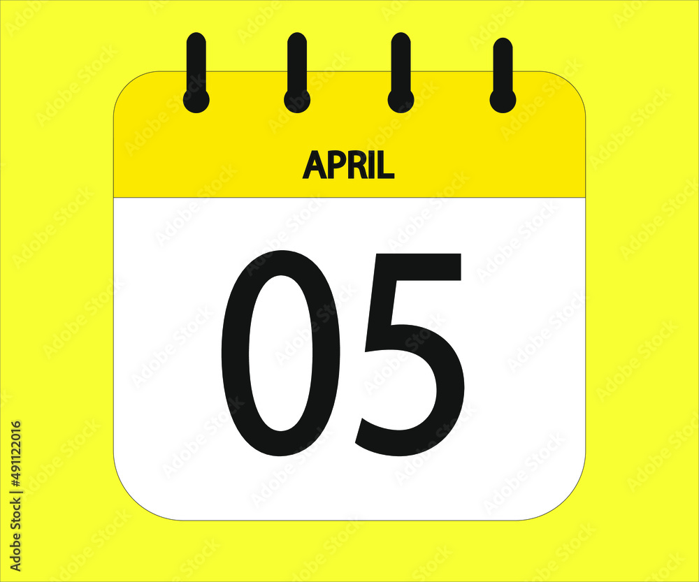 April 05th yellow calendar icon for days of the month