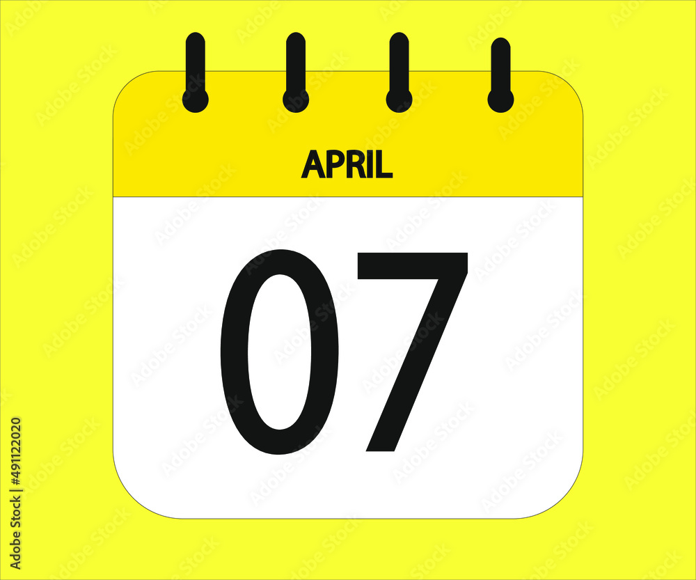 April 07th yellow calendar icon for days of the month April 07th yellow calendar icon for days of the month
