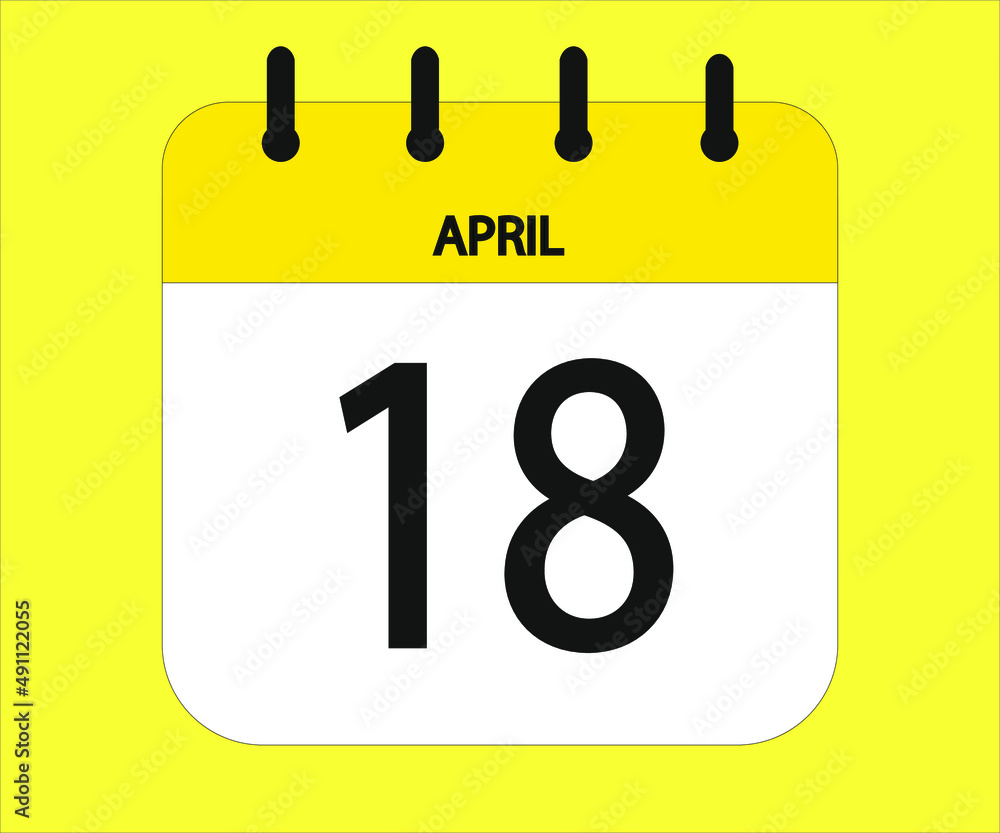 April 18th yellow calendar icon for days of the month April 18th yellow calendar icon for days of the month