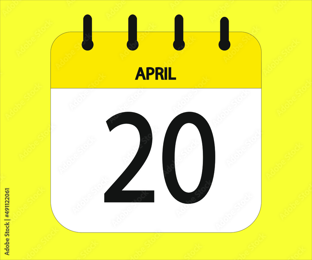 April 20th yellow calendar icon for days of the month April 20th yellow calendar icon for days of the month