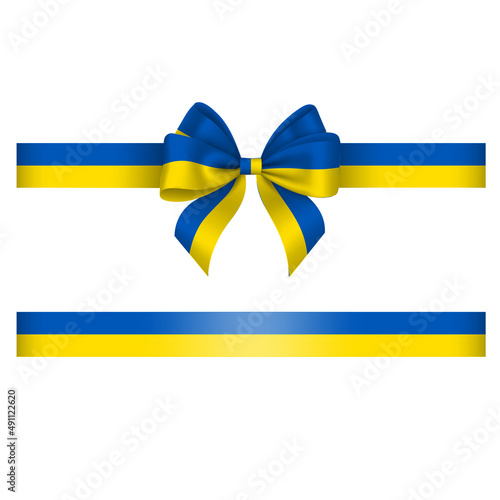 Bow and ribbon with ukraine flag colors. blue and yellow bow with ribbon