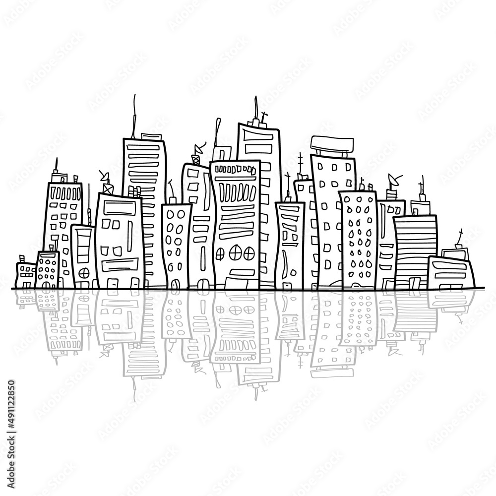 Cityscape doodles Vector Illustration Line Sketched Up isolated backgrounds