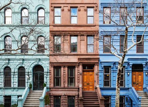 Exterior view of colorful old buildings in the Upper West Side neighborhood of Manhattan in New York City © deberarr
