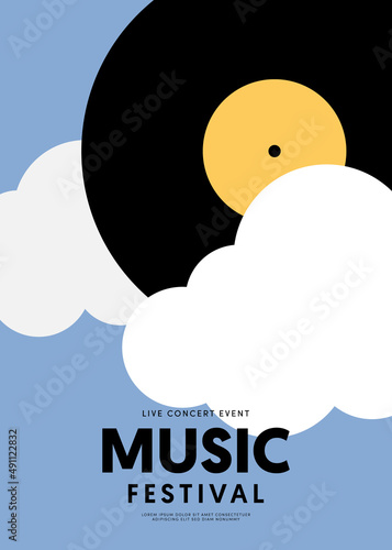 Music poster design template background with vinyl record vintage retro style