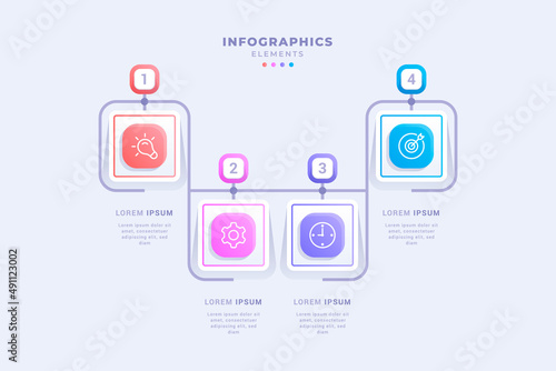 Timeline infographic template with four steps concept unique design