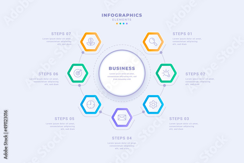 Circular diagram business infographic template with seven steps design