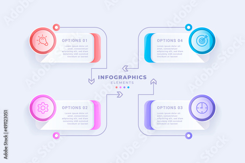 Modern infographic template with four steps or option. glassmorphism style. creative concept design