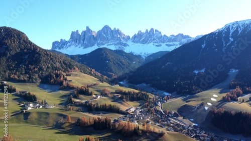 Beautiful village of St Magdalena in Villnoess valley - Puez Geissler national park