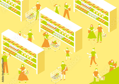 お店で買い物する人々
