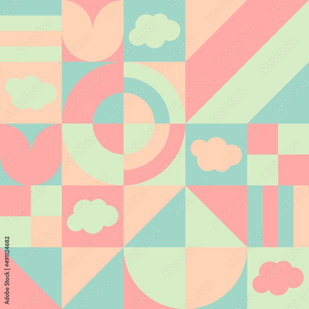 Geometric Pattern with Flower, Cloud, Circle and Geometric Shapes. Vector Graphic of Neo Geo Pattern Design. Good for textile, blanket, curtain, pillow case, bed sheet, handkerchief, banner, poster Geometric Pattern with Flower, Cloud, Circle and Geometric Shapes. Vector Graphic of Neo Geo Pattern Design. Good for textile, blanket, curtain, pillow case, bed sheet, handkerchief, banner, poster