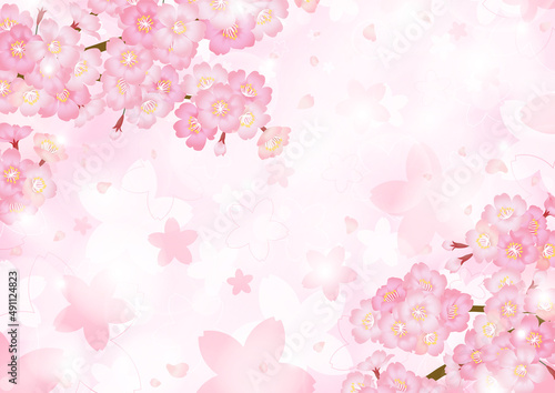 ピンクキラキラ背景の桜ベクターイラスト素材