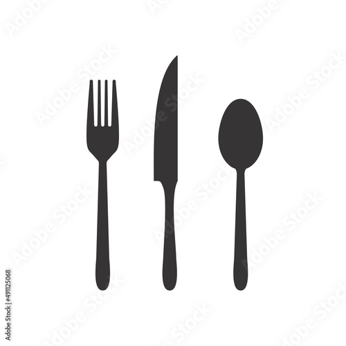 Knife, fork and spoon isolated on white background