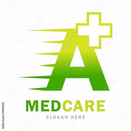 Abstract letter A plus with medical fast vector design logo. this is cross or plus for symbol health logo