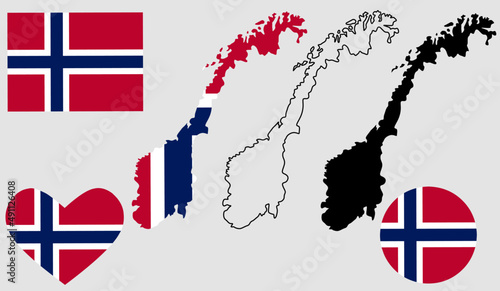 country norway flag map icon set