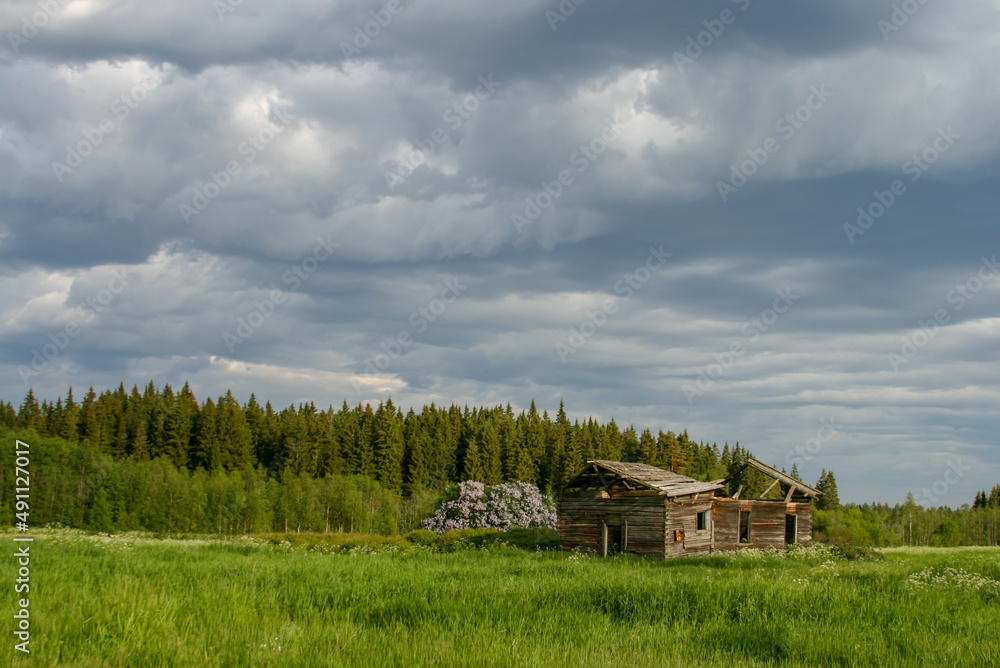 Abandoned ruined wooden house Abandoned ruined wooden house