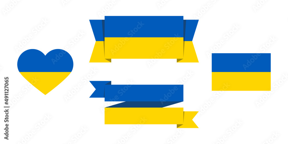 Flaga Ukrainy. Zestaw elementów w barwach Ukraińskiej flagi. - obrazy, fototapety, plakaty 