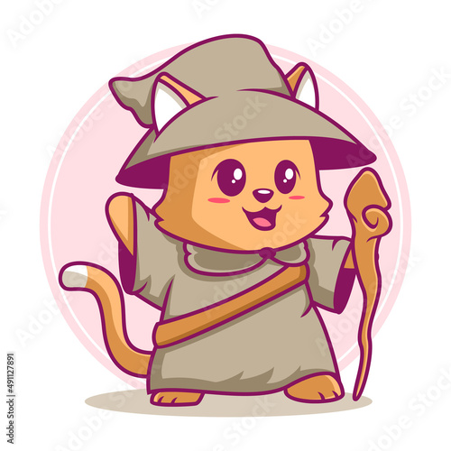 cute wizard cat cartoon illustration