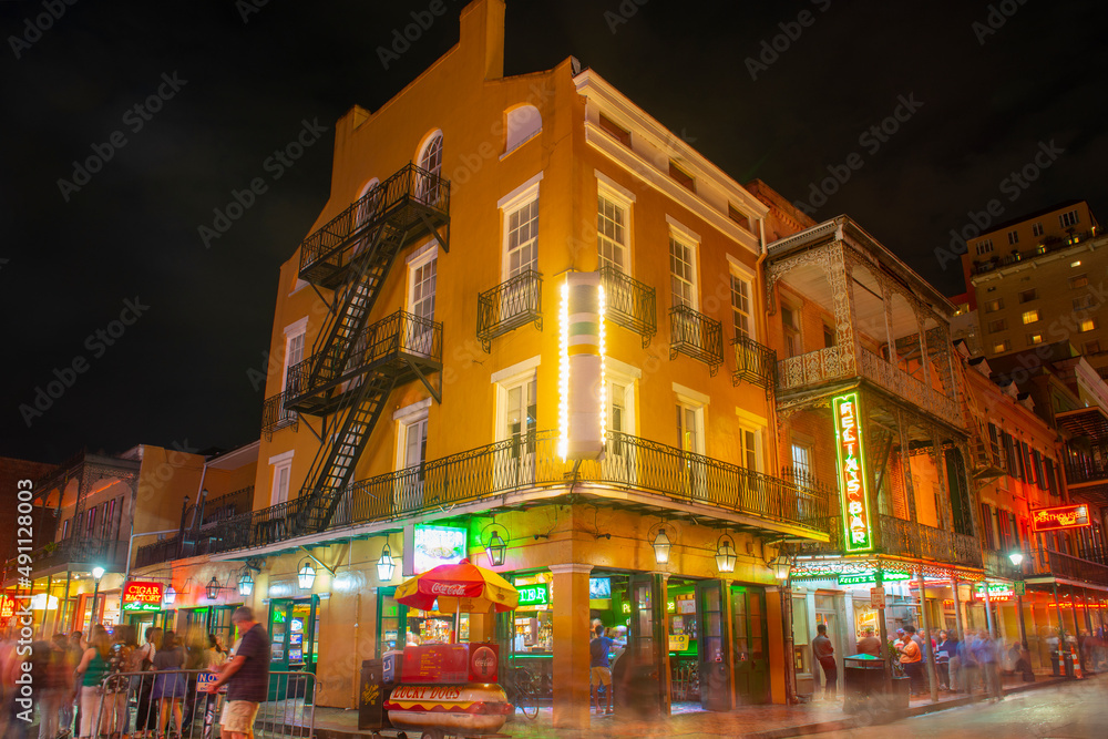 Historic Commercial Buildings At Night On 200 Bourbon Street At historic-commercial-buildings-at-night-on-200-bourbon-street-at