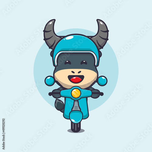 cute buffalo mascot cartoon character ride on scooter