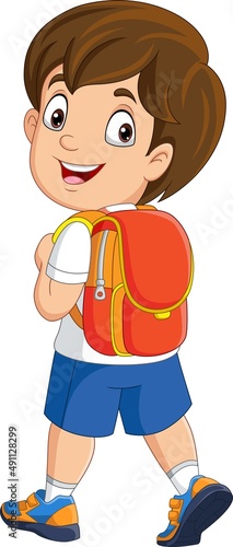 Cartoon happy school boy with backpack
