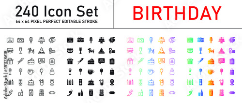 Birthday Icon Set 240 isolated on white background