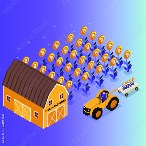 DeFi concept - Yield farming isometric 3d vector concept for banner, website, illustration, landing page, flyer, etc.