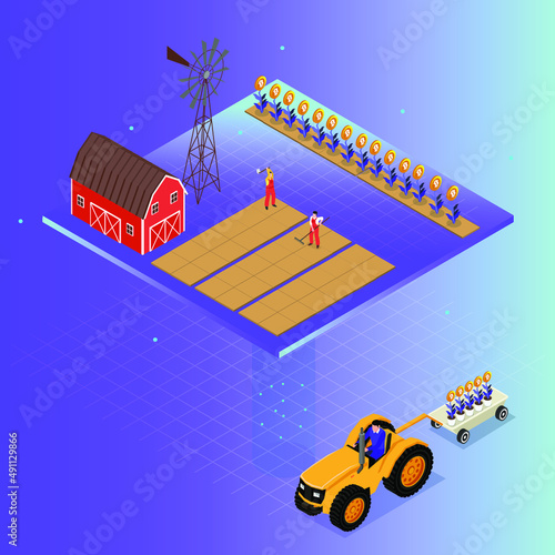 Defi - Yield farming cryptocurrency isometric 3d vector concept for banner, website, illustration, landing page, flyer, etc.