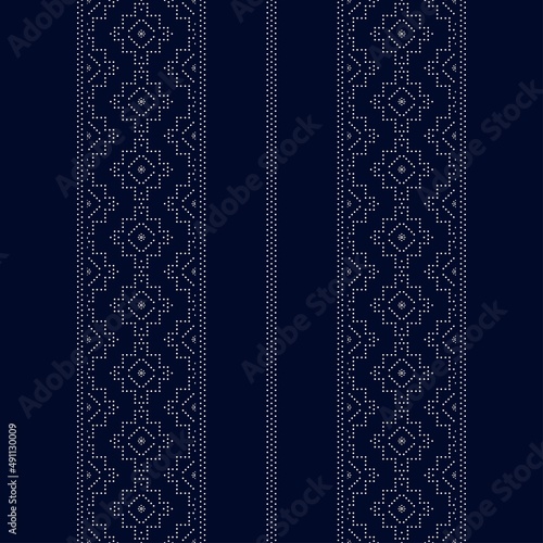 Geometric ethnic oriental seamless pattern traditional Design for background,carpet,wallpaper.clothing,wrapping,Batik fabric,Vector illustration.embroidery style - Sadu, sadou, sadow or sado