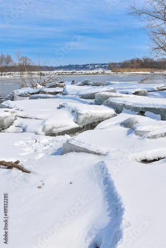 Frozen Mohawk River with ice jam