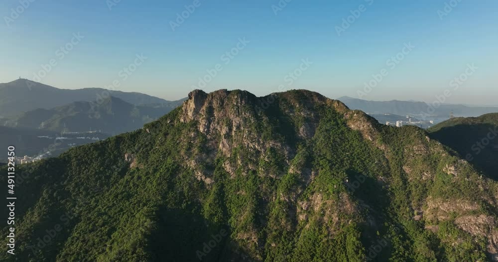 Drone fly over Lion rock mountain Drone fly over Lion rock mountain