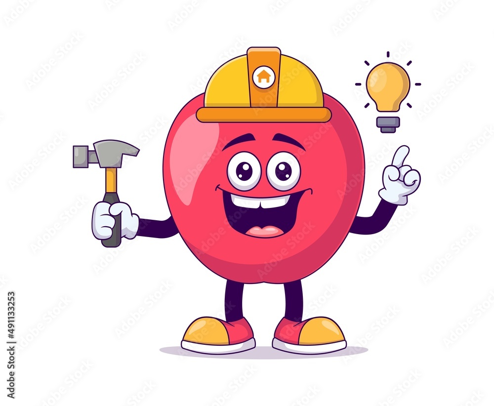 Construction apple cartoon mascot character vector illustration design