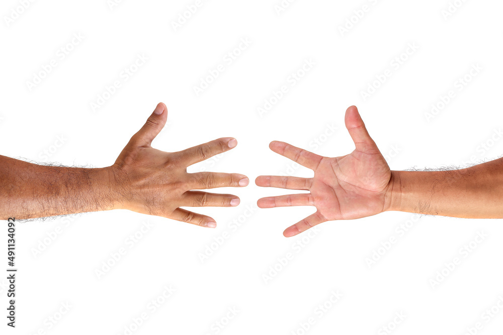 Man hand or male hand front and back isolated on white background