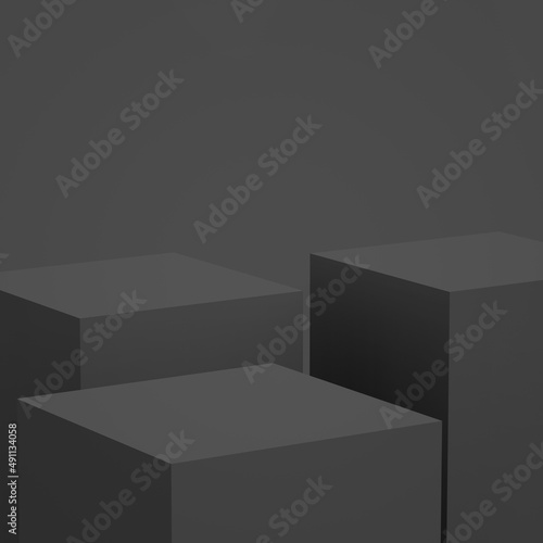 Abstract 3d black gray cube and box podium minimal scene studio background. © Mama pig