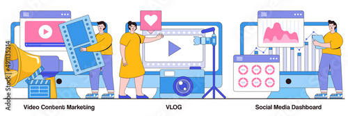 Video Content Marketing, Vlog, and Social Media Dashboard Illustrated Pack