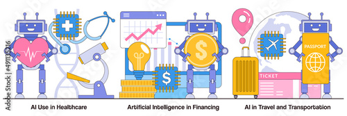AI Used in Healthcare, Artificial Intelligence in Financing, Travel, and Transportation Illustrated Pack