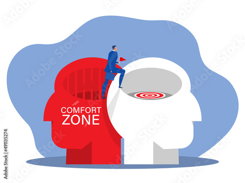 businessman step out of comfort old head for freedom for new mindset to success.comfort zone concept vector