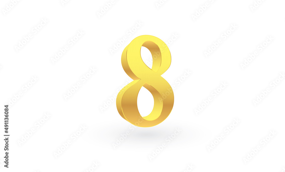 Obraz premium Number 8 made of gold isolated on white background