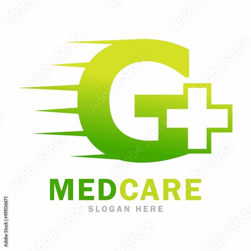 Abstract letter G plus with medical fast vector design logo. this is cross or plus for symbol health logo