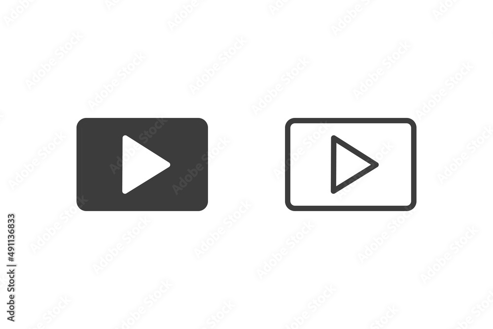 Play icon vector illustration glyph style design with 2 style icons black and white. Isolated on white background. Play icon vector illustration glyph style design with 2 style icons black and white. Isolated on white background.