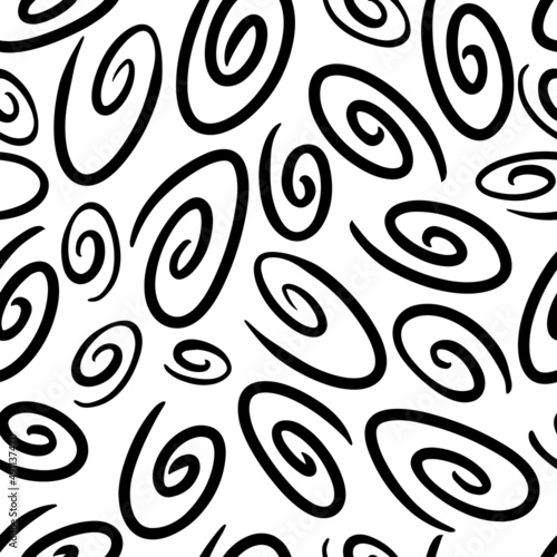 abstract black and white background of black lines of spiral. Seamless pattern of black lines on white, hand-drawn lines abstract background. Hand-drawn ink pattern and textures set.