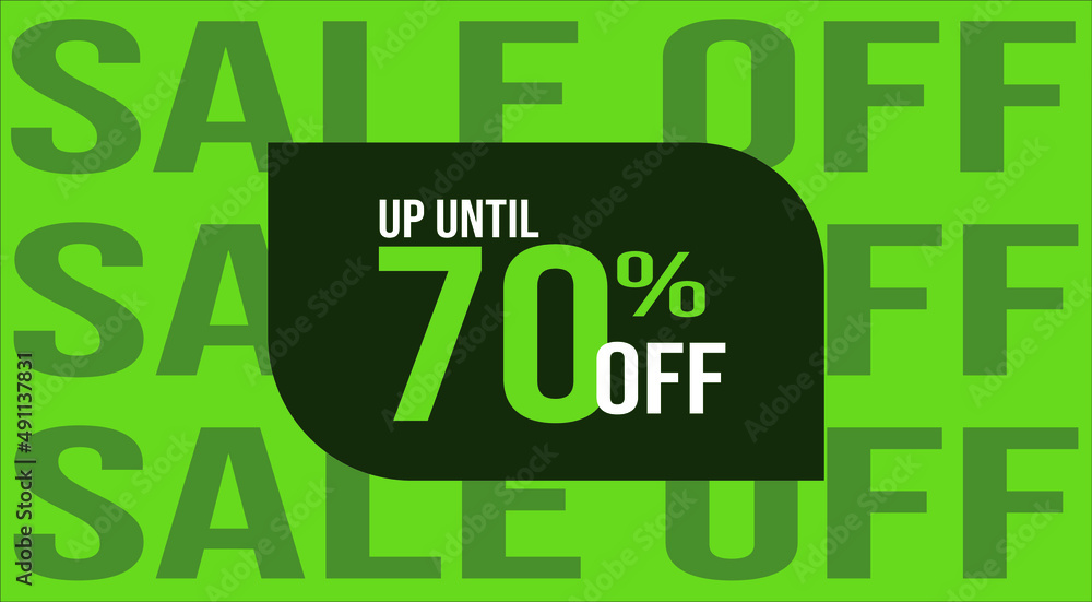 Fototapeta premium Settlement up to fifty percent off. Green banner with 70% off