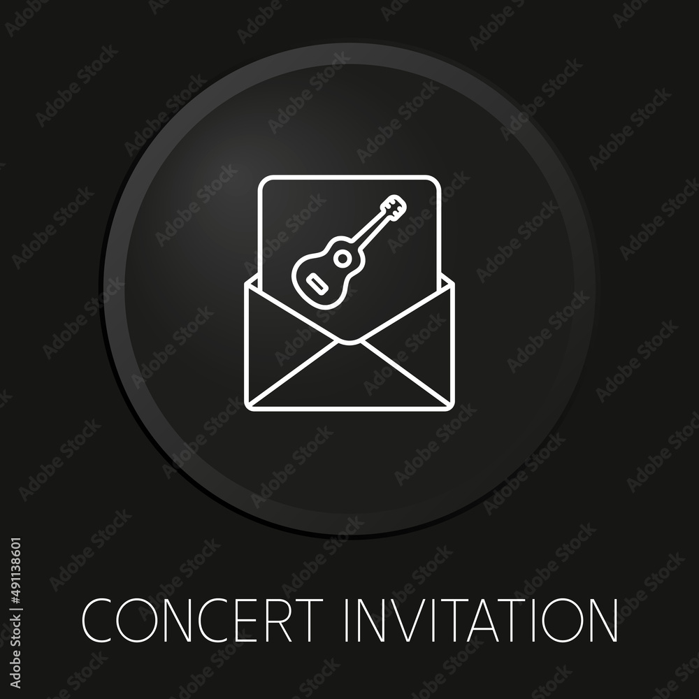 Concert invitation minimal vector line icon on 3D button isolated on black background. Premium Vector. Concert invitation minimal vector line icon on 3D button isolated on black background. Premium Vector.