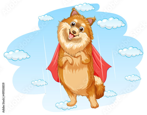 A dog superhero on sky background