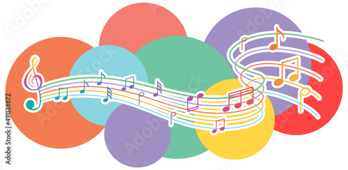 Music notes rainbow colourful on white background