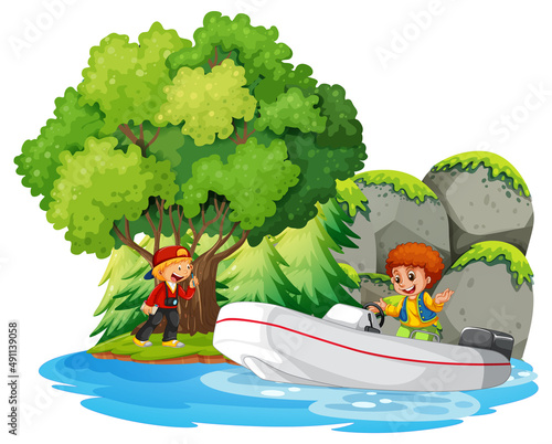 Isolated forest scene with children cartoon character