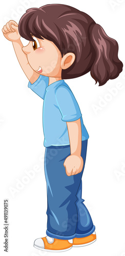 A girl standing and cheer on white background